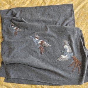 Neiman Marcus wool/cashmere bird applique scarf